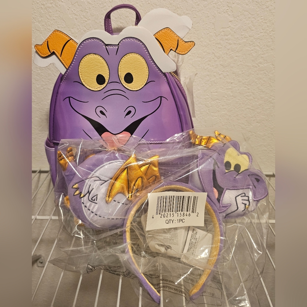 NWT Loungefly Disney Parks Figment Cosplay Mini Backpack and Matching Ears